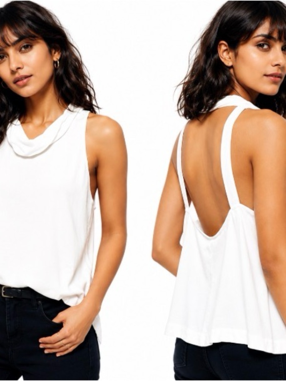 Free People White Draped Cowl Back Tank - Size M